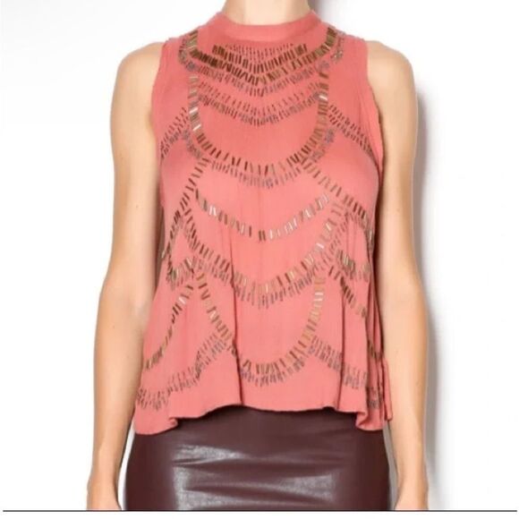 Free People Ferris Wheel Open Back Top Beaded Sequin Embellished Blouse Sz Small - Picture 6 of 10